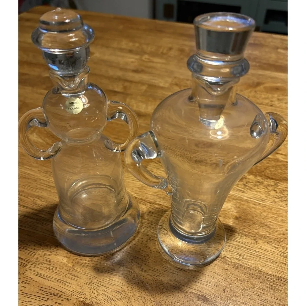 NEW Vintage Neiman Marcus Mr. & Mrs. Oil and Vinegar Cruets Hand-Blown Glass